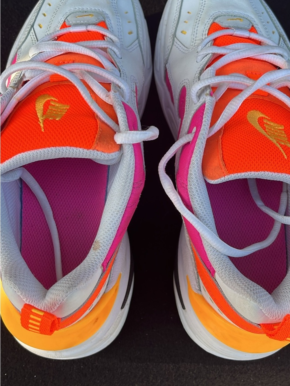 Nike M2K Tekno Sneakers
White Sneakers with Neon Orange and Hot Pink Accents - Picture 5 of 9